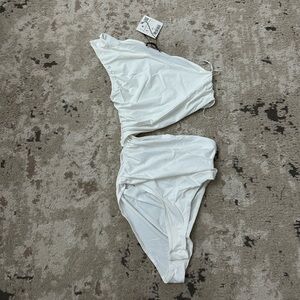 Zara White Open Slit Bodysuit Size Small NWT